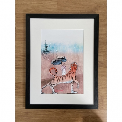 Tiger and girl Print, Animal Art Collection, Home Decor, Animal Wall Art, Tiger Art, Animal Print, wall decor, Tiger, whimsical print
